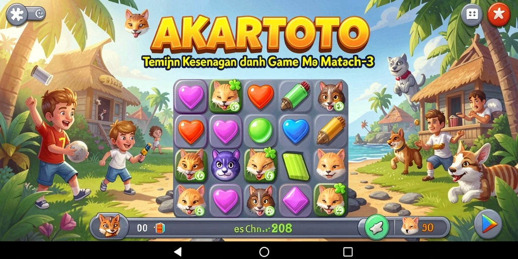 Gameplay seru AKARTOTO dengan kombinasi gem Match-3 yang menantang.
