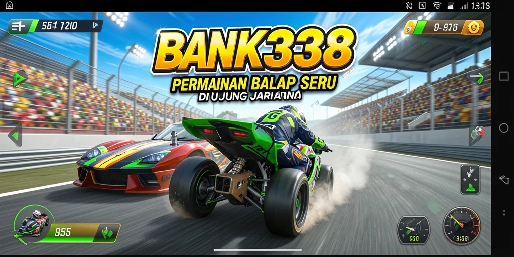 Tampilan balapan seru dalam BANK338 dengan mobil yang melaju kencang.
