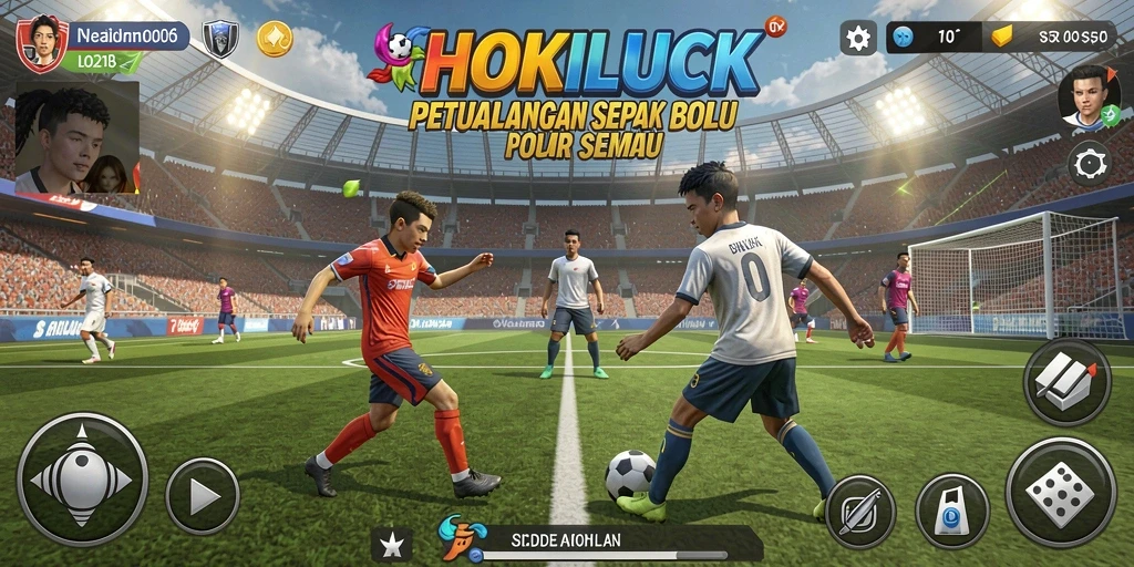 Tampilan gameplay HOKILUCK dengan aksi sepak bola yang mendebarkan.