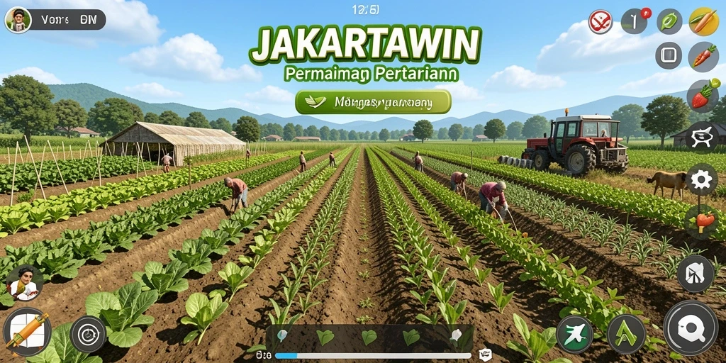 Screenshot gameplay JAKARTAWIN yang menampilkan aktivitas bertani yang menyenangkan.