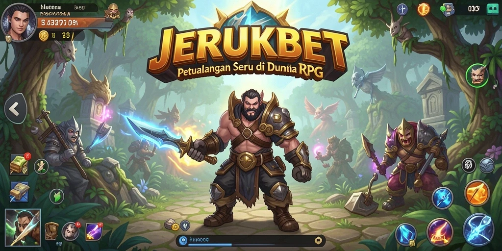 Screenshot utama JERUKBET menampilkan aksi pertarungan seru dalam dunia RPG.