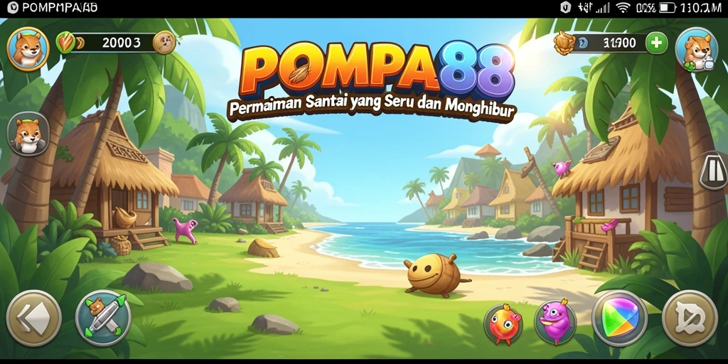 Screenshot utama POMPA88 menampilkan gameplay seru dan penuh warna.